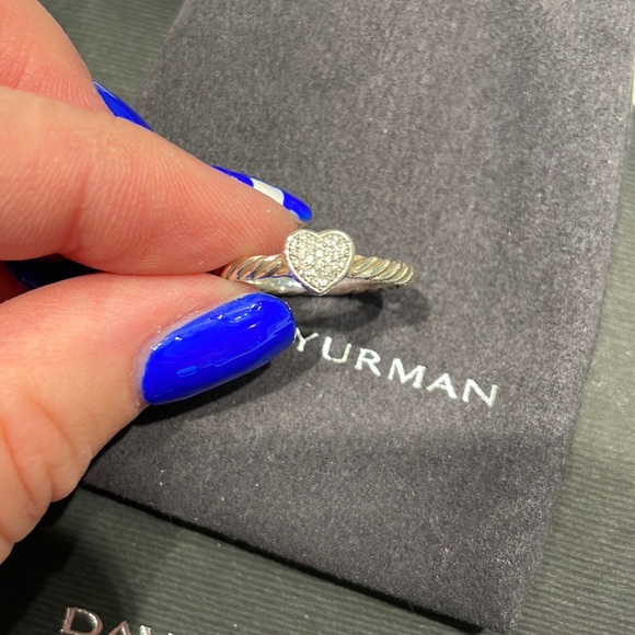 David Yurman Cable Heart Stack Ring in Sterling Silver with Pavé Diamonds - Picture 7 of 10